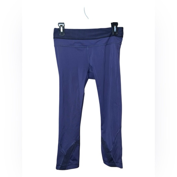 Lululemon Run Inspire Crop II Leggings – Blue Stripe Cadet, Size 6 - Picture 2 of 3